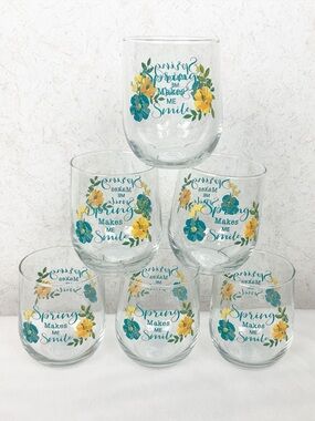 Crisa 6 Spring Makes Me Smile Floral Stemless Wine Glasses Cottagecore Whimsy